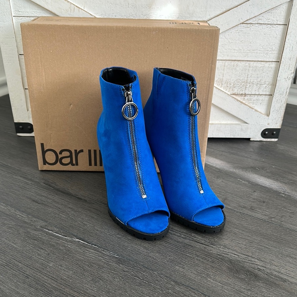 Bar III Blue Heeled Boots with Peep-Toe Design